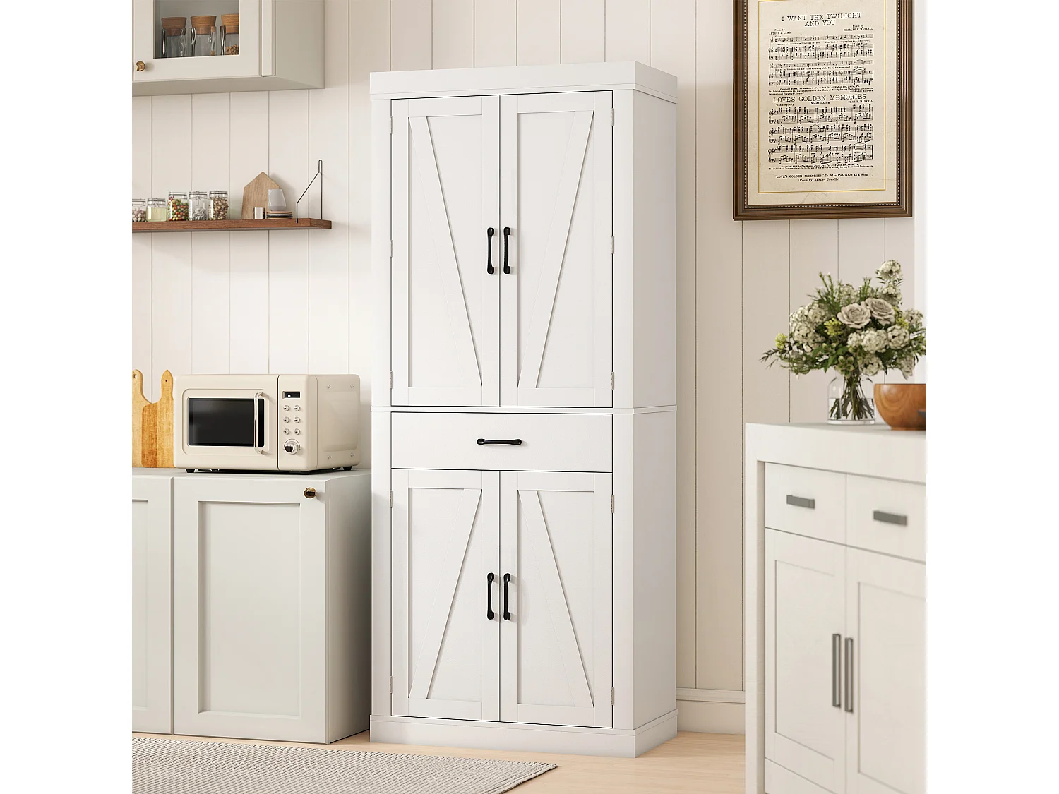 Credenza cucina alta 183.5 cm mobile cucina con 6 portaspezie sulla porta