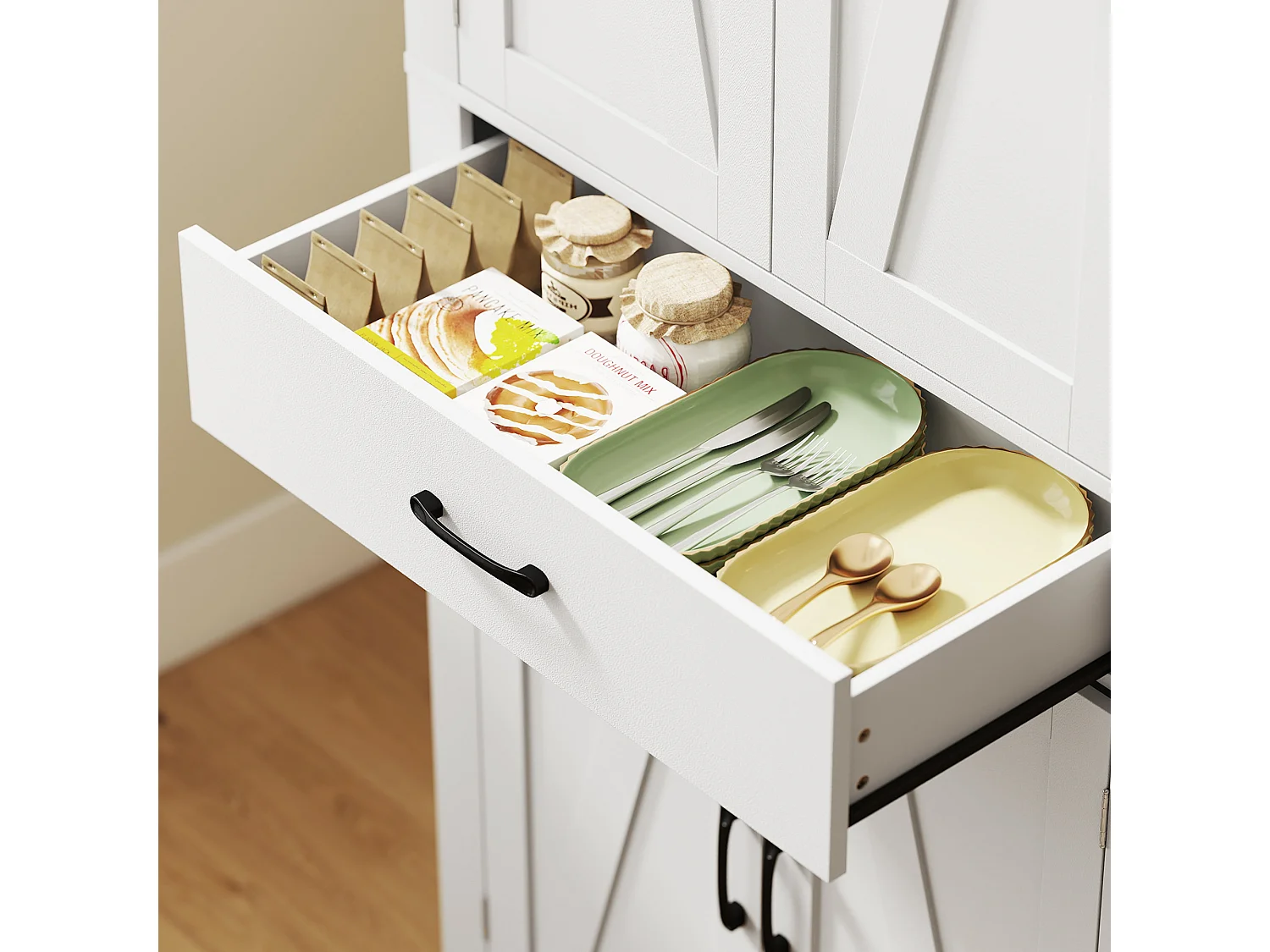 Credenza cucina alta 183.5 cm mobile cucina con 6 portaspezie sulla porta