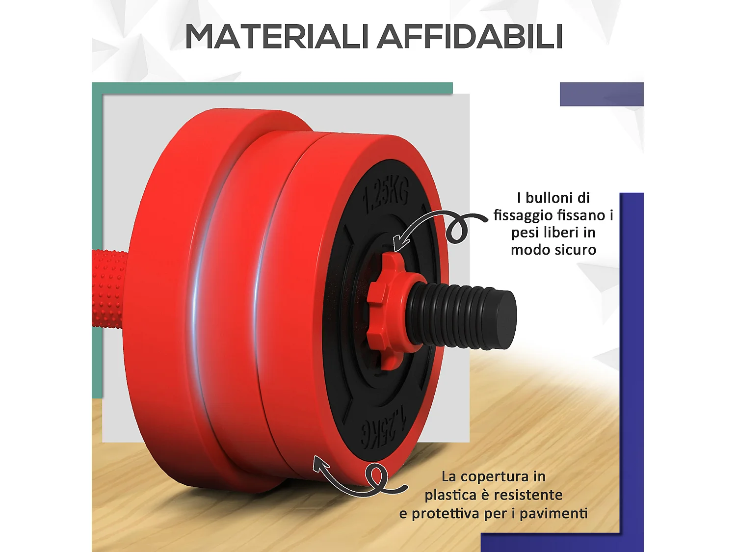 Set pesi 4 in 1 da 20kg con kettlebell manubri e bilanciere rosso