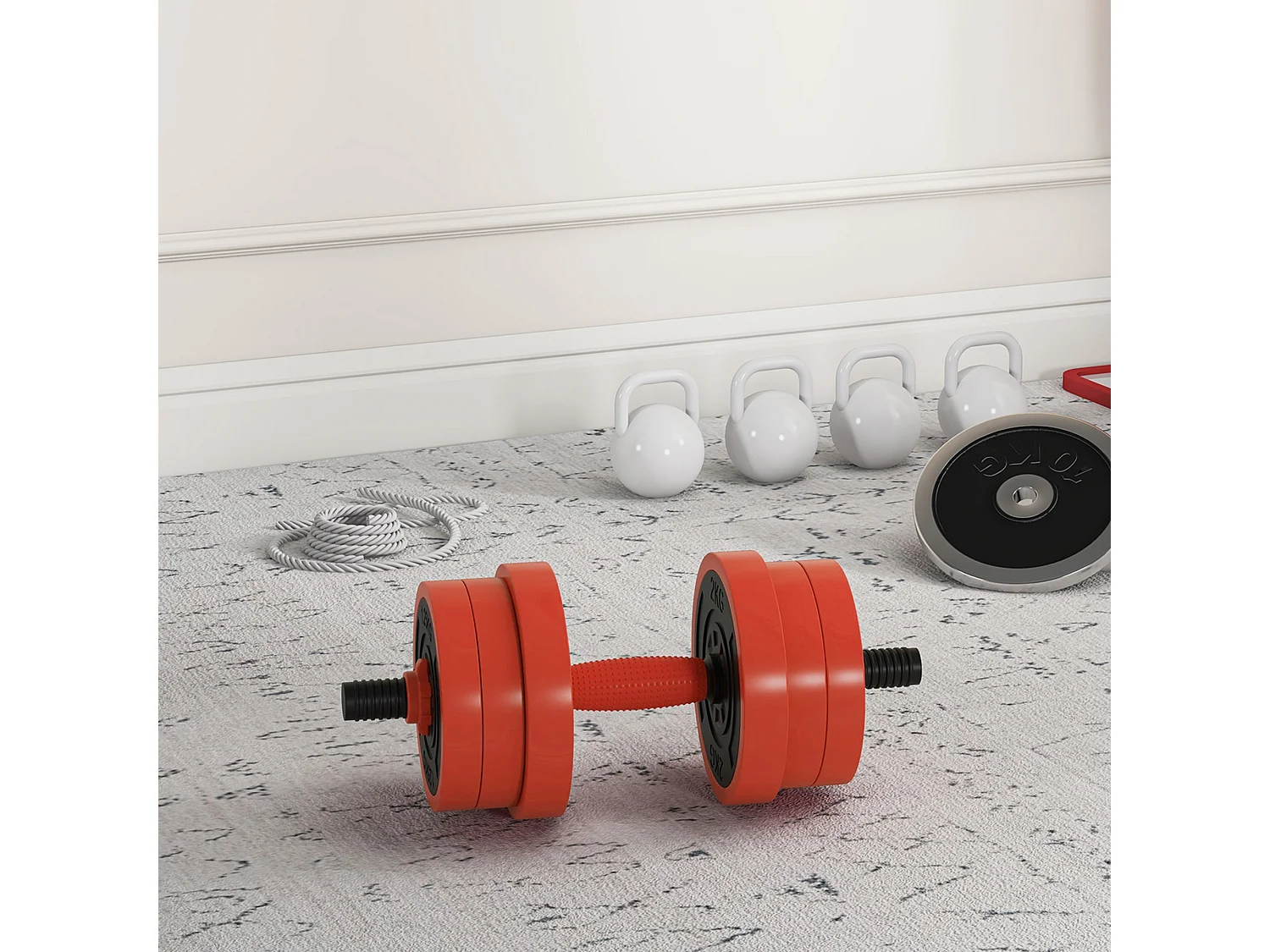 Set pesi 4 in 1 da 20kg con kettlebell manubri e bilanciere rosso