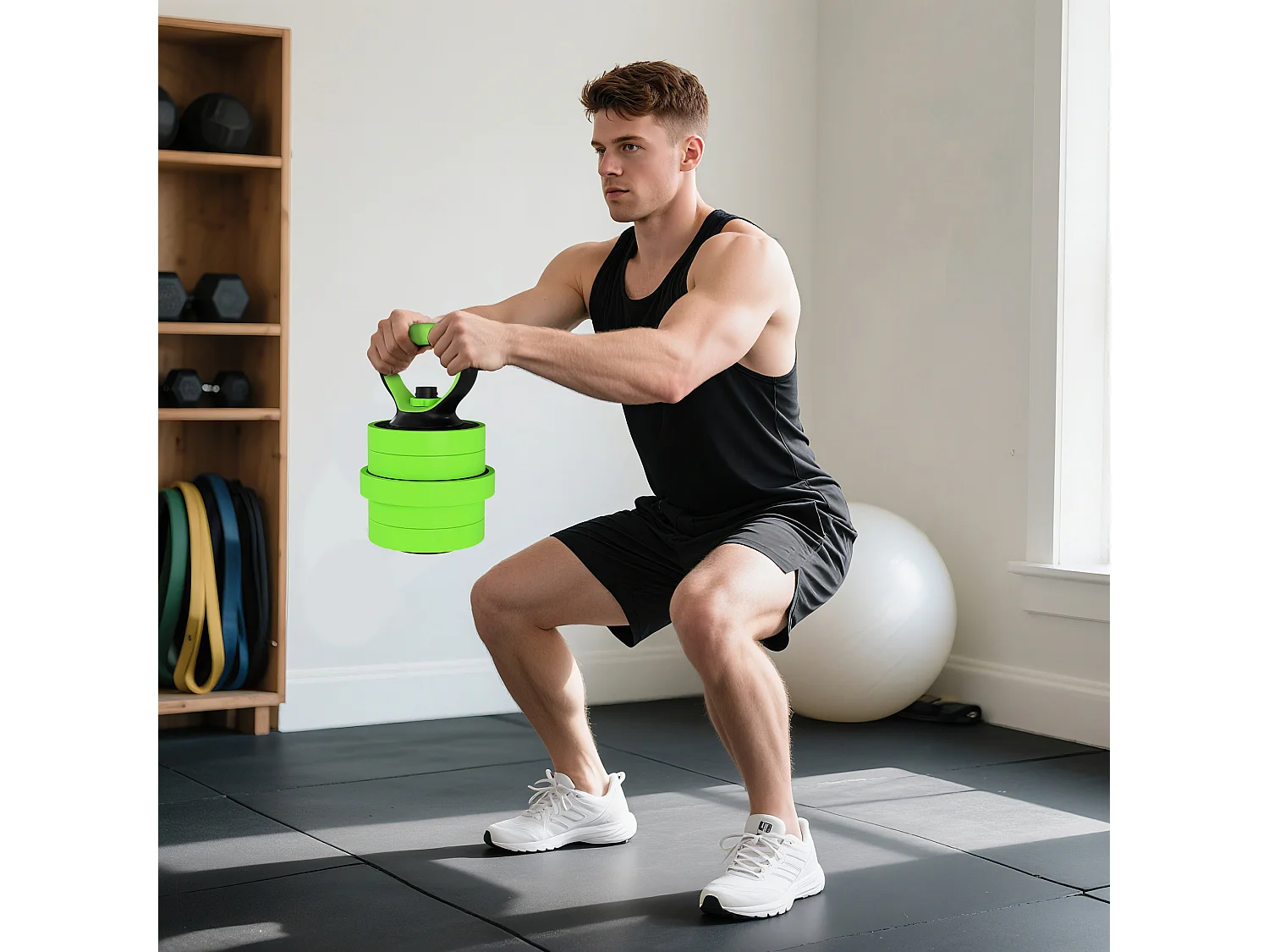 Set pesi 4 in 1 da 20kg con kettlebell manubri e bilanciere verde
