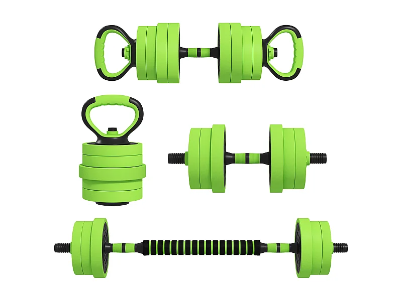 Set pesi 4 in 1 da 20kg con kettlebell manubri e bilanciere verde