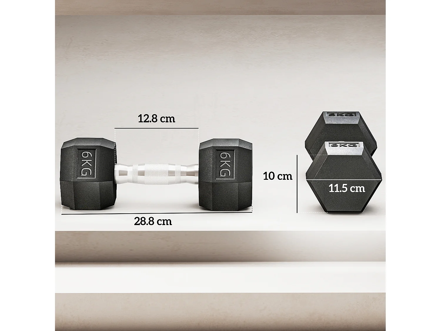 Set 2 pesi da 6kg esagonali con presa antiscivolo nero