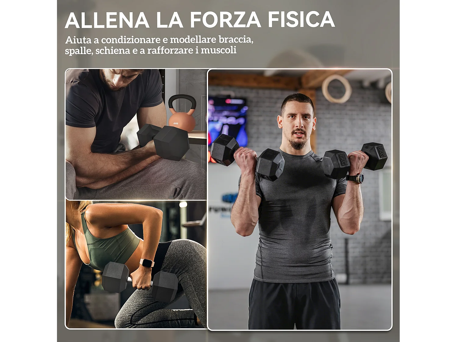 Set 2 pesi da 6kg esagonali con presa antiscivolo nero