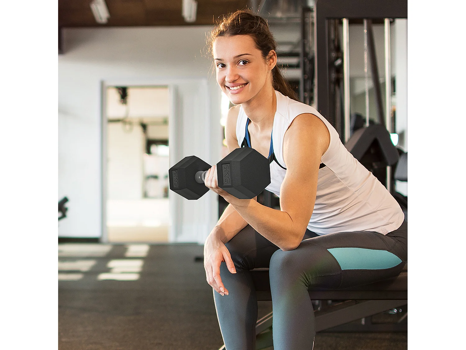 Set 2 pesi da 6kg esagonali con presa antiscivolo nero