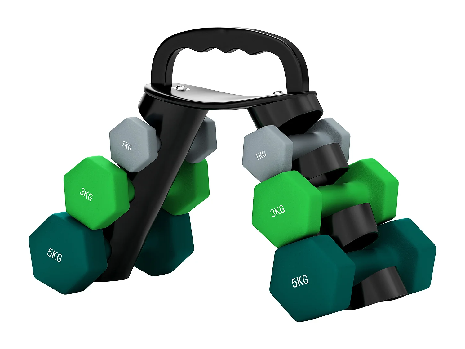 Set di 6 manubri con supporto 2 x 1kg, 2 x 3kg, 2 x 5kg