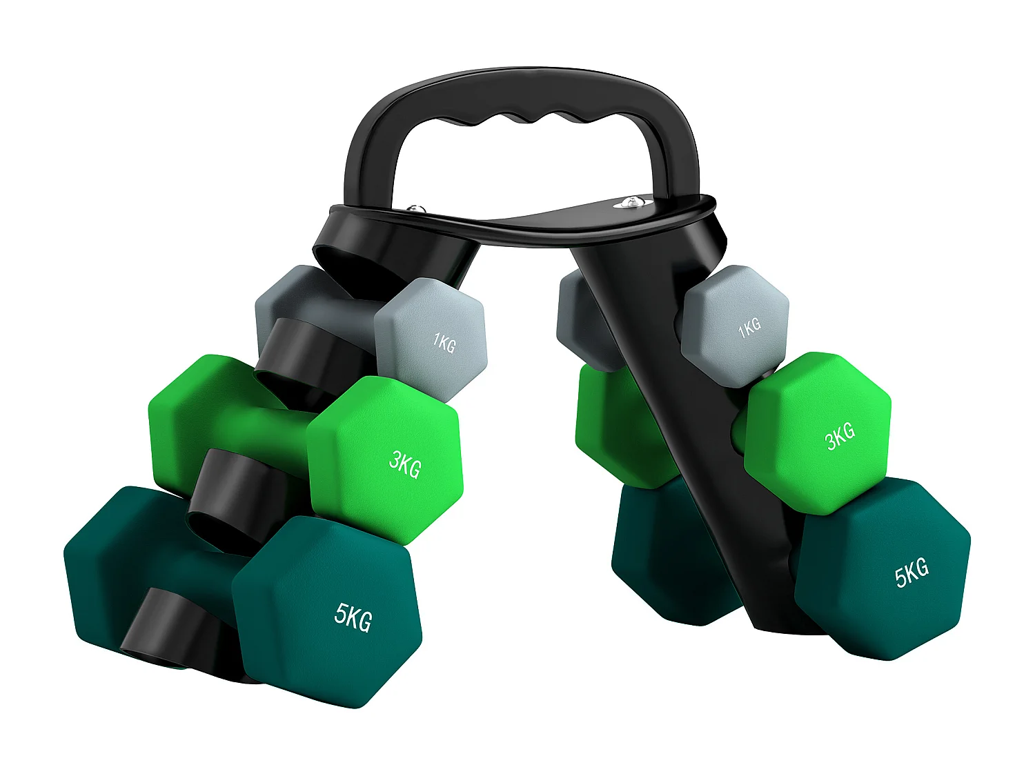 Set di 6 manubri con supporto 2 x 1kg, 2 x 3kg, 2 x 5kg