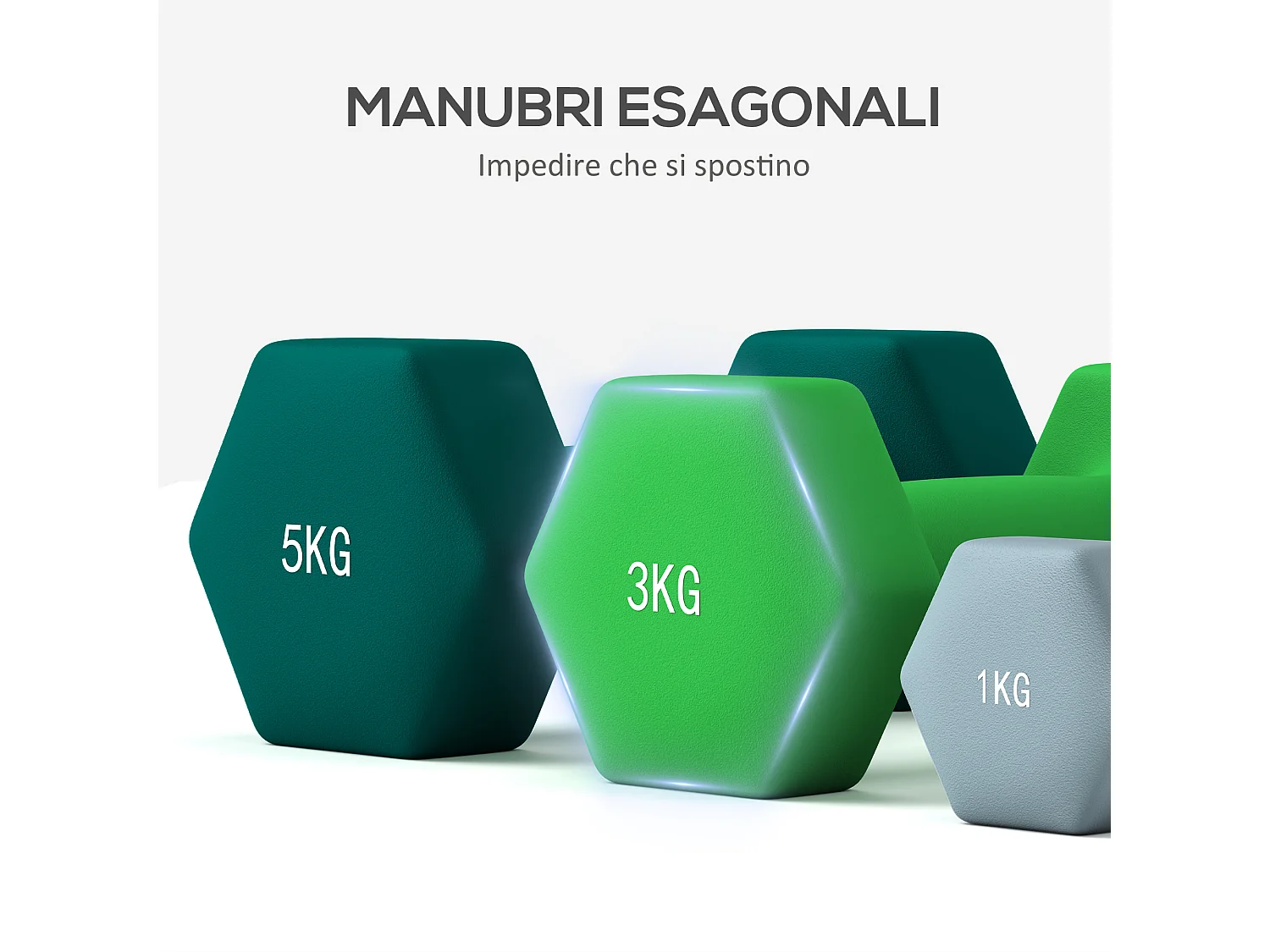 Set di 6 manubri con supporto 2 x 1kg, 2 x 3kg, 2 x 5kg