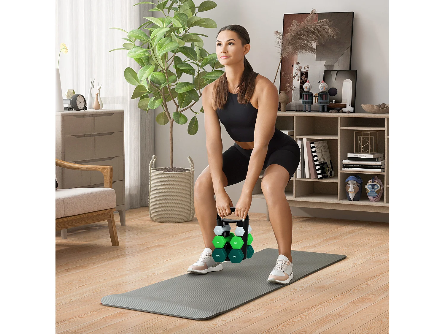 Set di 6 manubri con supporto 2 x 1kg, 2 x 3kg, 2 x 5kg