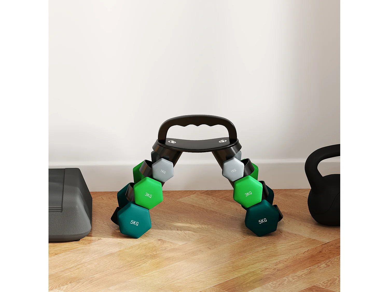 Set di 6 manubri con supporto 2 x 1kg, 2 x 3kg, 2 x 5kg