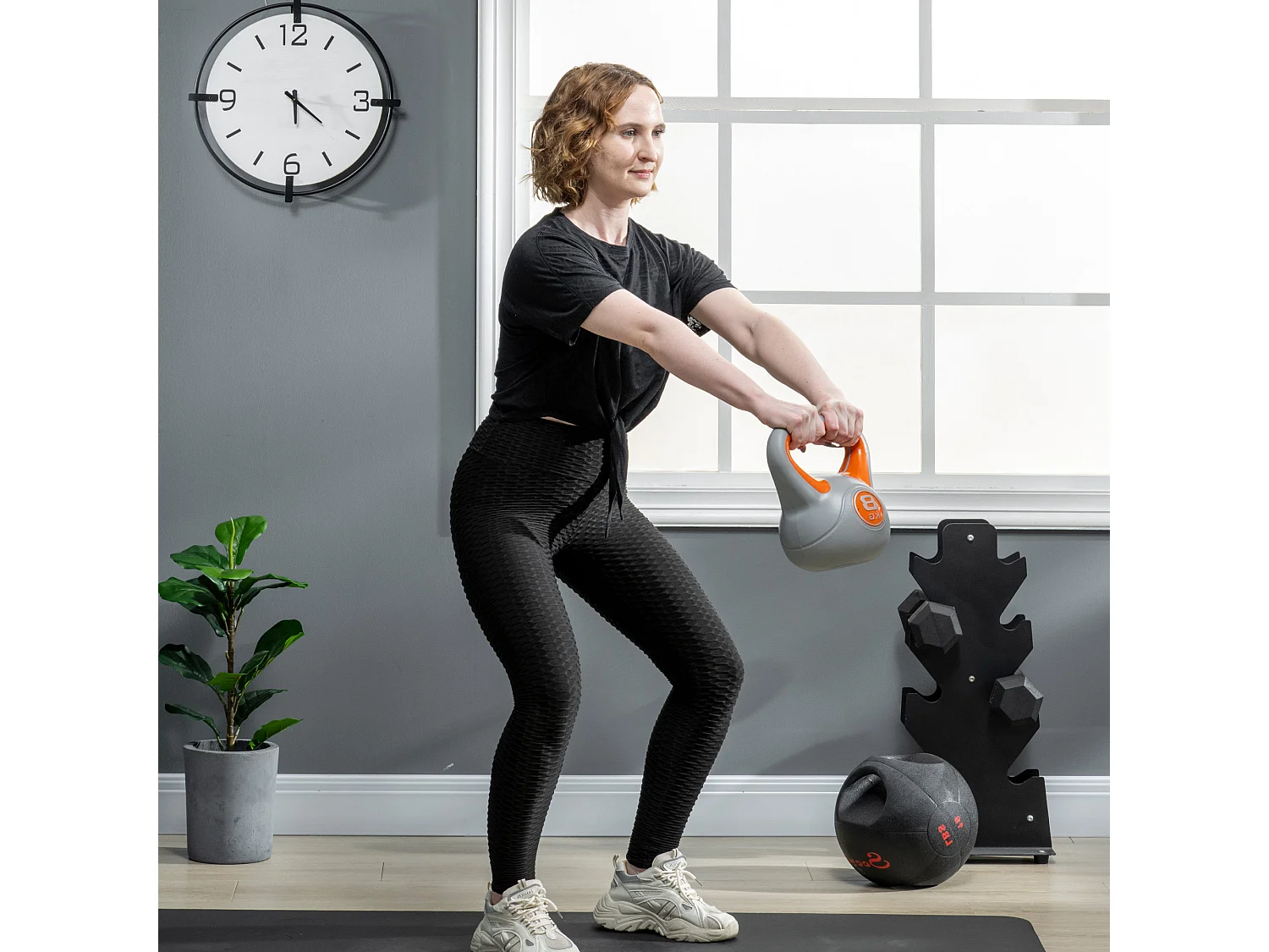 Kettlebell 8kg arancione in pu con base piatta e impugnatura