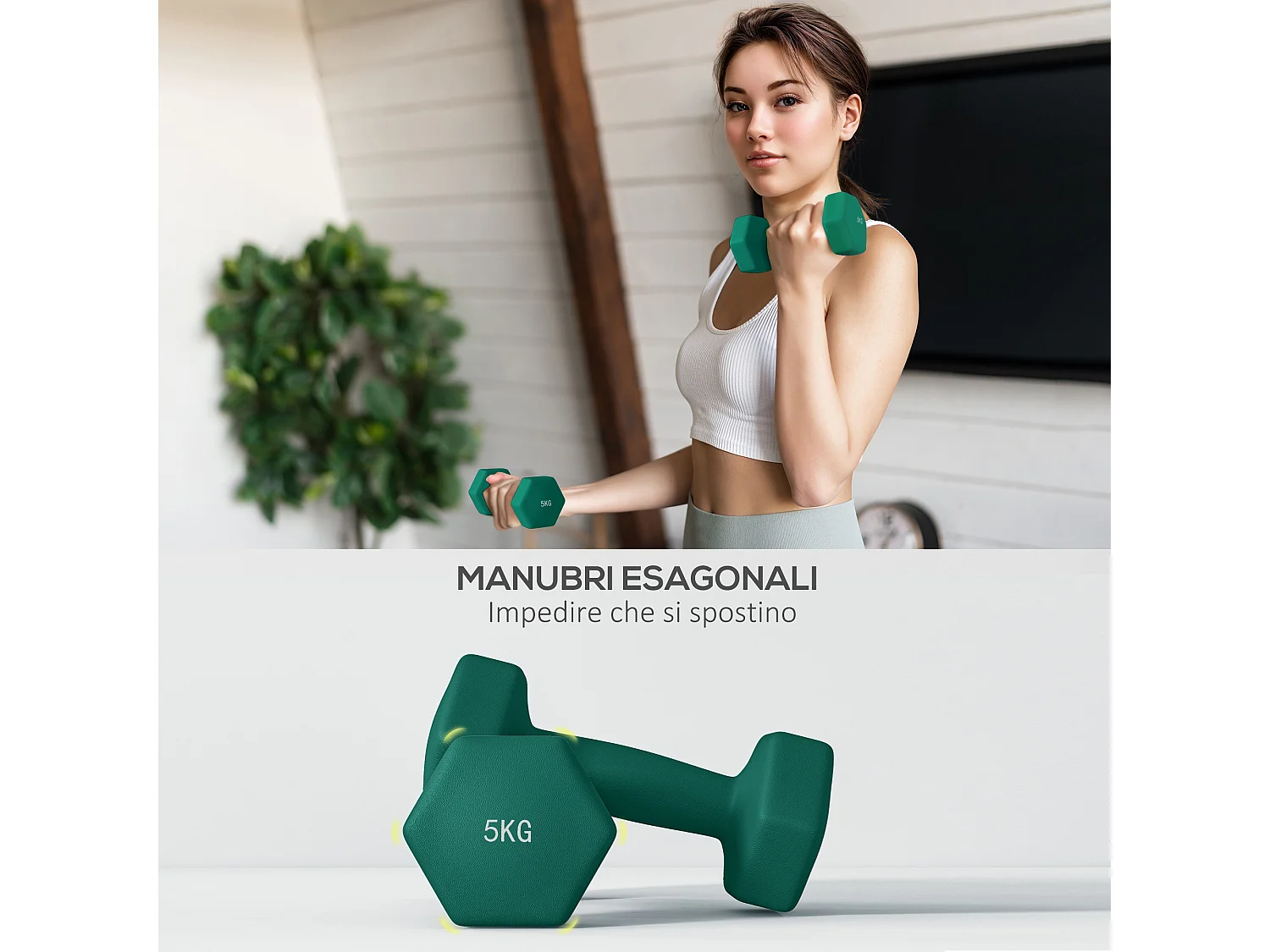 Set di 6 manubri con supporto 2 x 3 kg, 2 x 4 kg, 2 x 5 kg