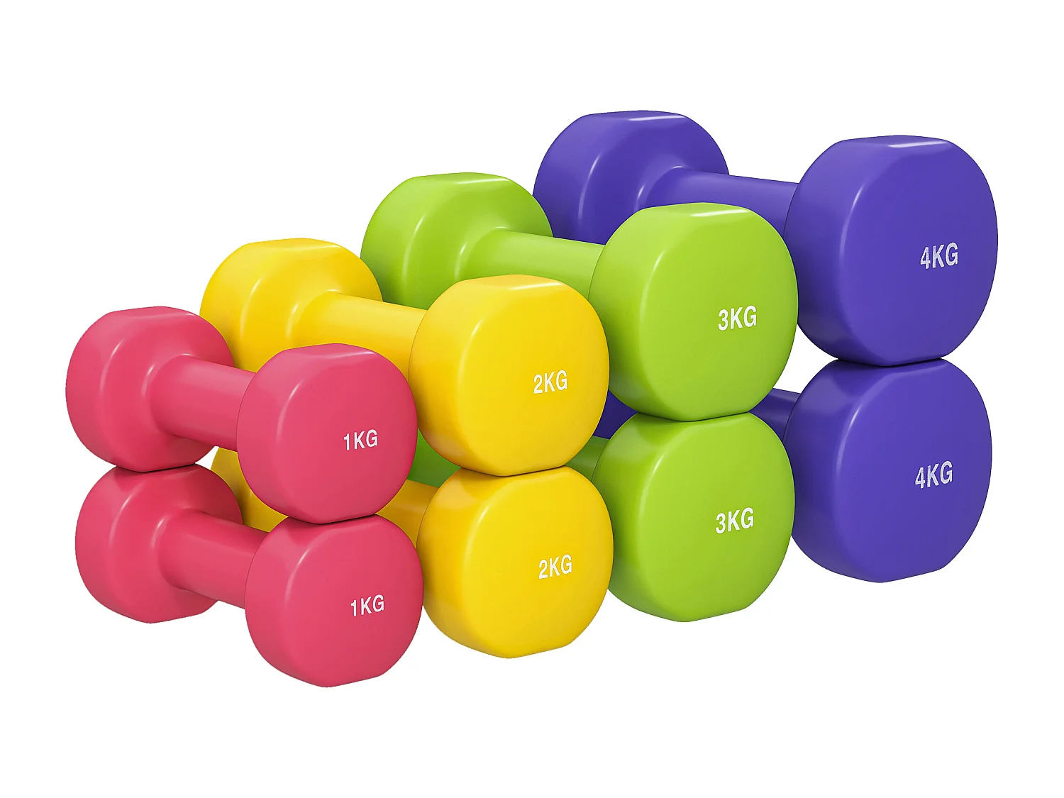 Set 4 manubri da 20 kg con design esagonale in acciaio pu multicolore