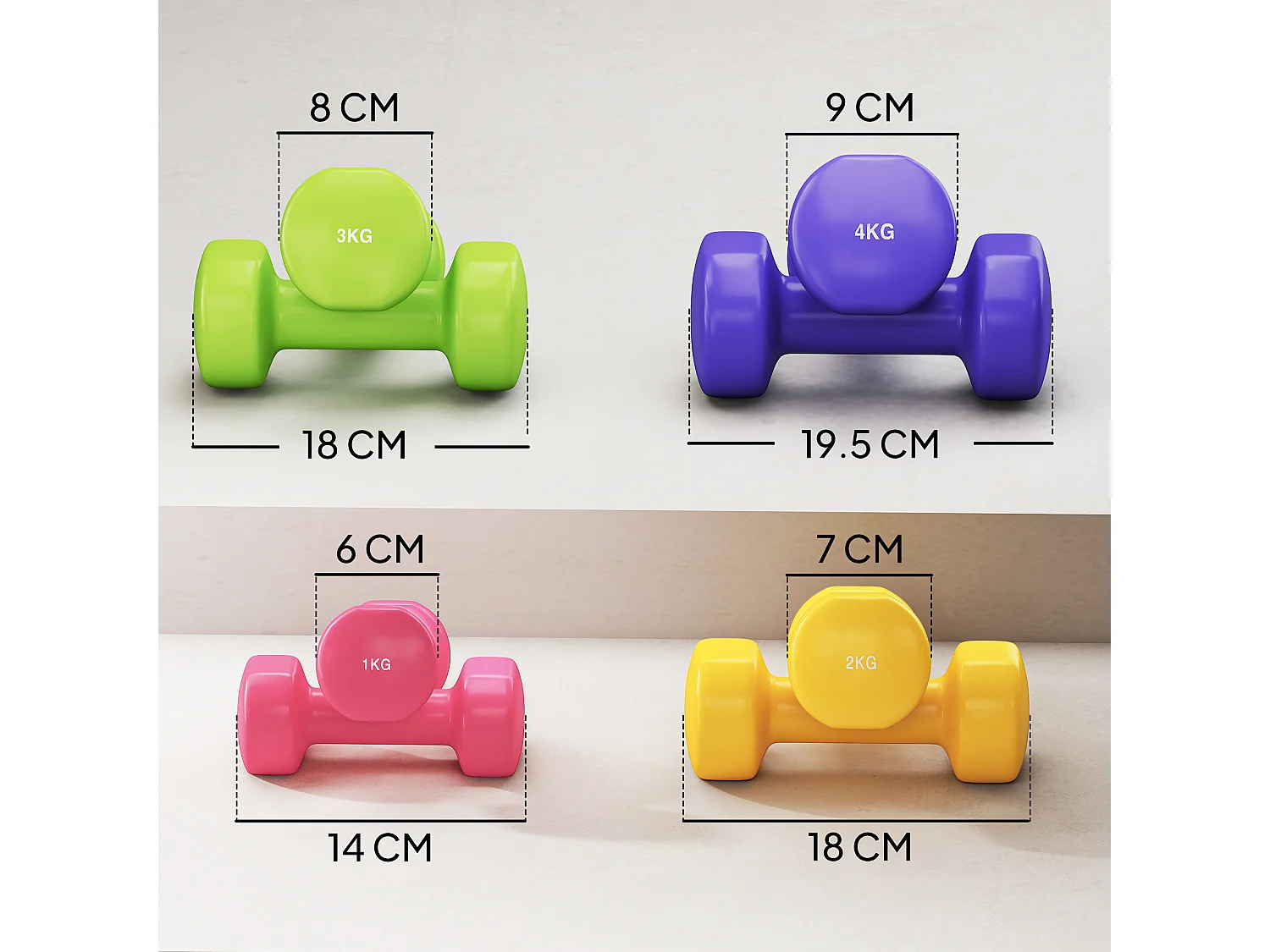 Set 4 manubri da 20 kg con design esagonale in acciaio pu multicolore