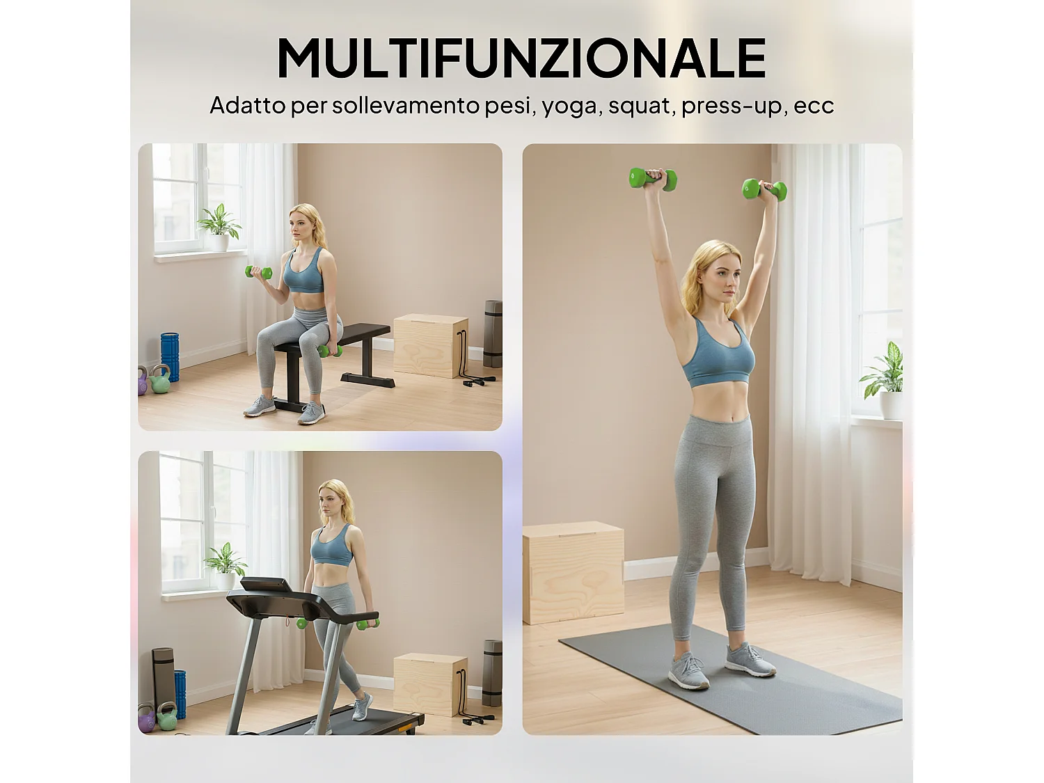 Set 4 manubri da 20 kg con design esagonale in acciaio pu multicolore