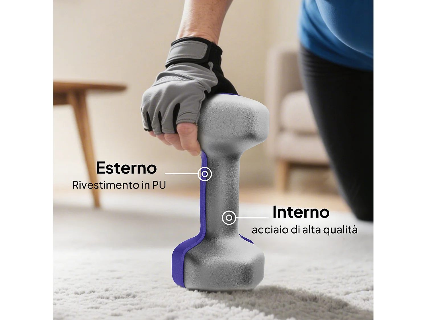 Set 4 manubri da 20 kg con design esagonale in acciaio pu multicolore