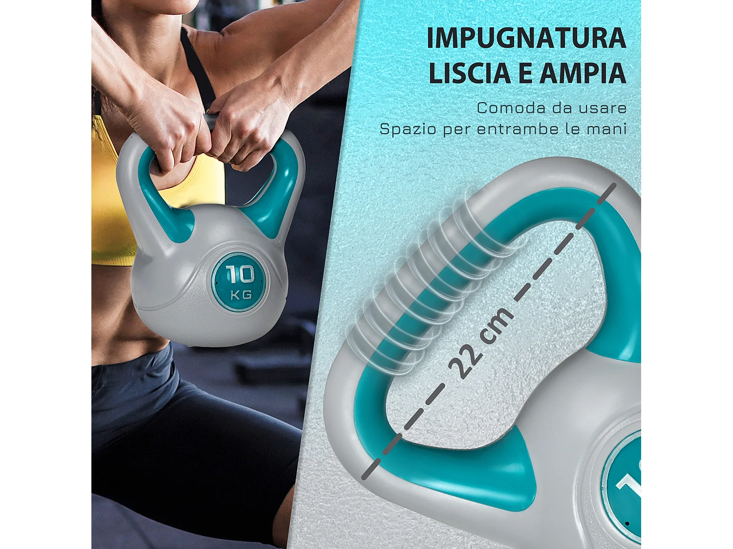 Kettlebell 10kg verde in pu con base piatta e impugnatura