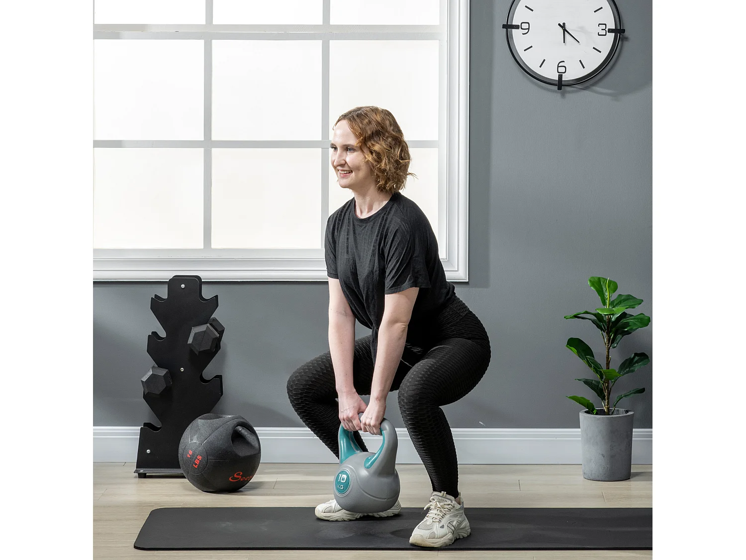 Kettlebell 10kg verde in pu con base piatta e impugnatura