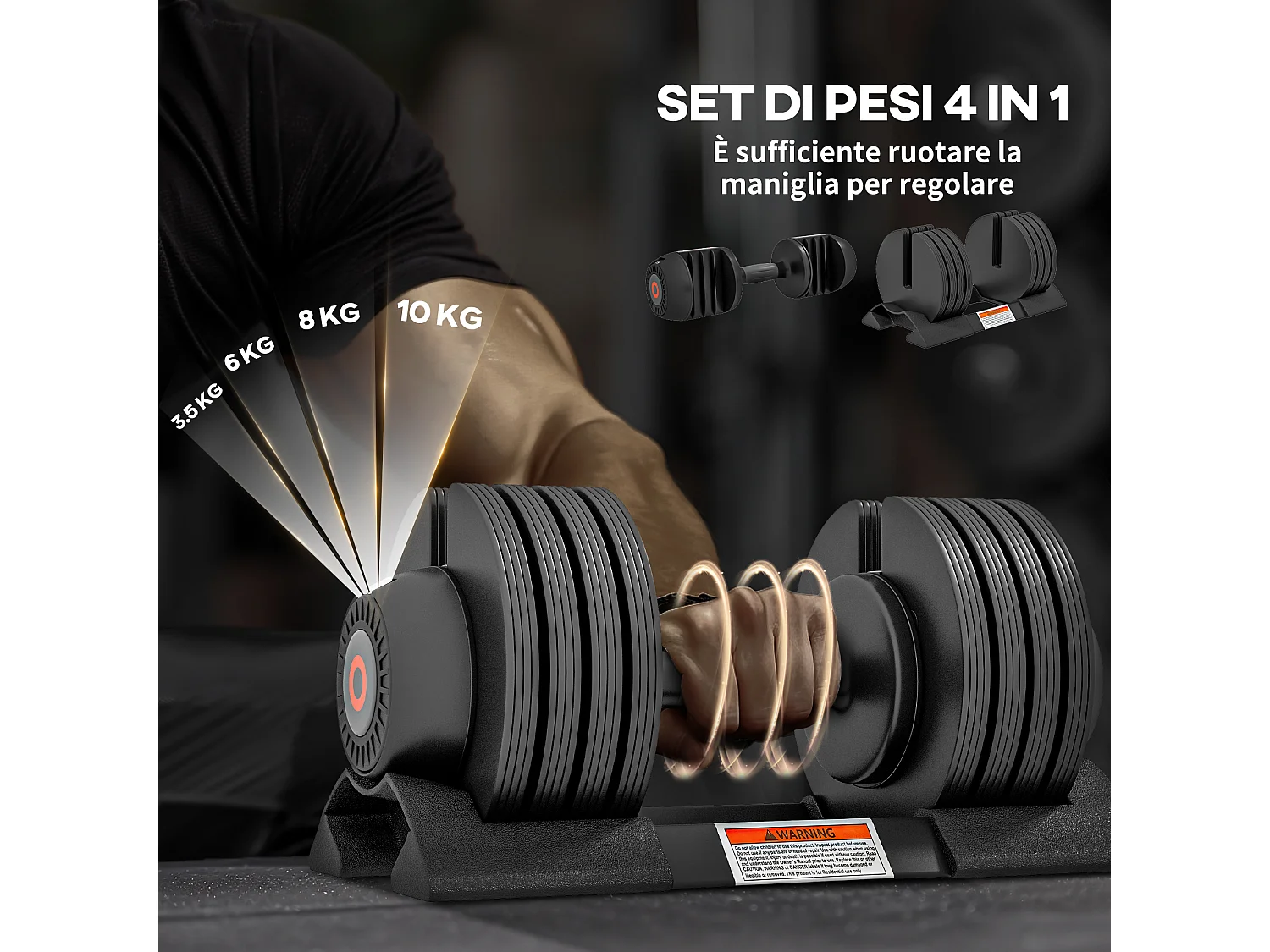 Set 2 pesi regolabili in acciaio e abs con spazio porta manubri nero