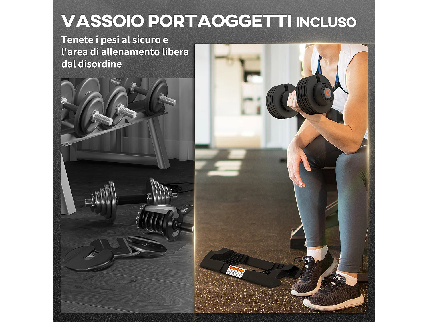 Set 2 pesi regolabili in acciaio e abs con spazio porta manubri nero