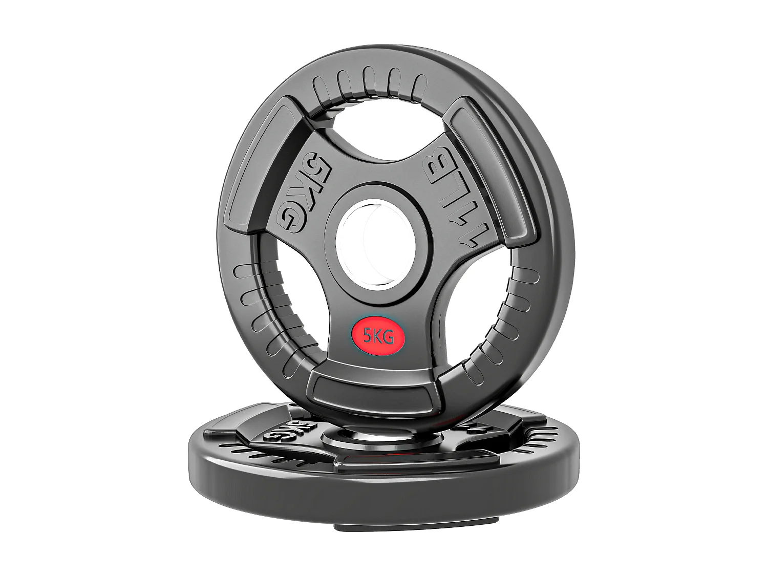 Set di dischi pesi 2x5 kg con foro da 5 cm e 3 impugnature