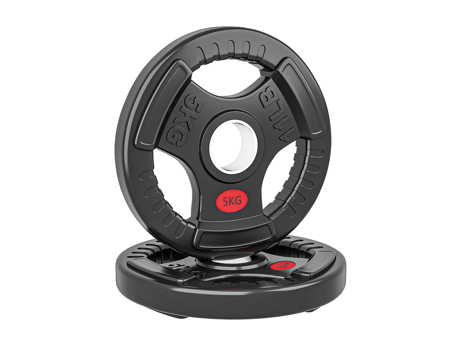 Set di dischi pesi 2x5 kg con foro da 5 cm e 3 impugnature