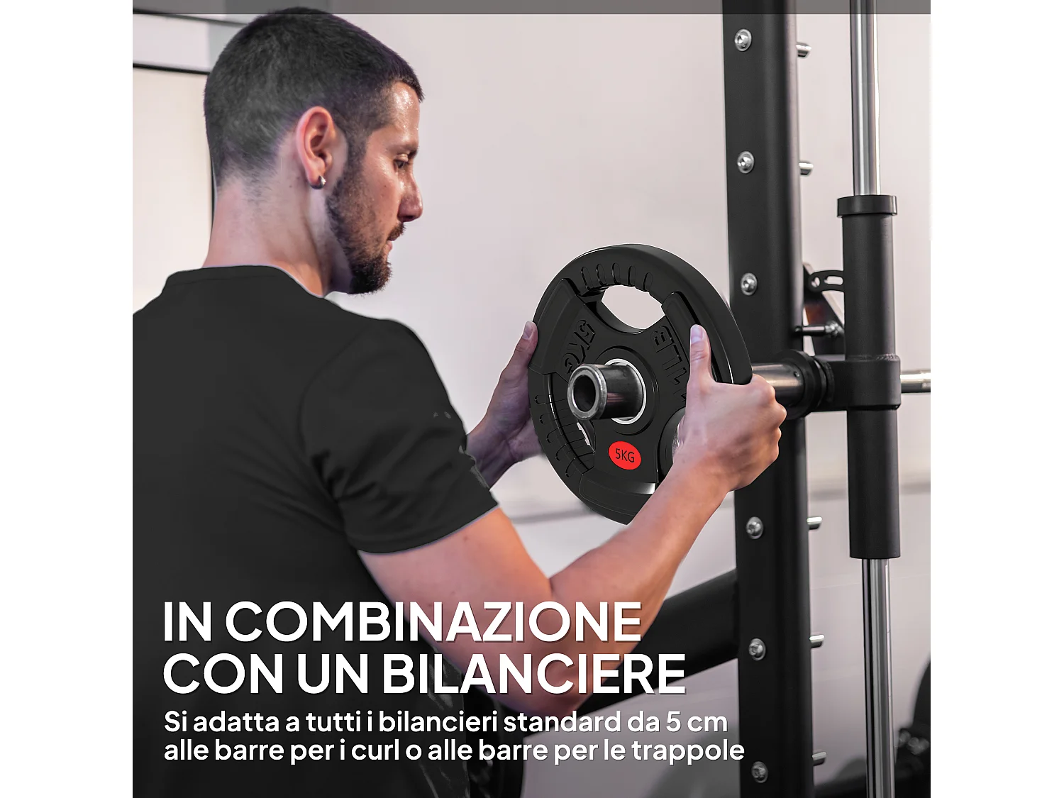 Set di dischi pesi 2x5 kg con foro da 5 cm e 3 impugnature