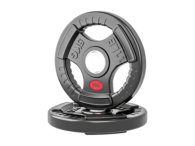 Set di dischi pesi 2x5 kg con foro da 5 cm e 3 impugnature