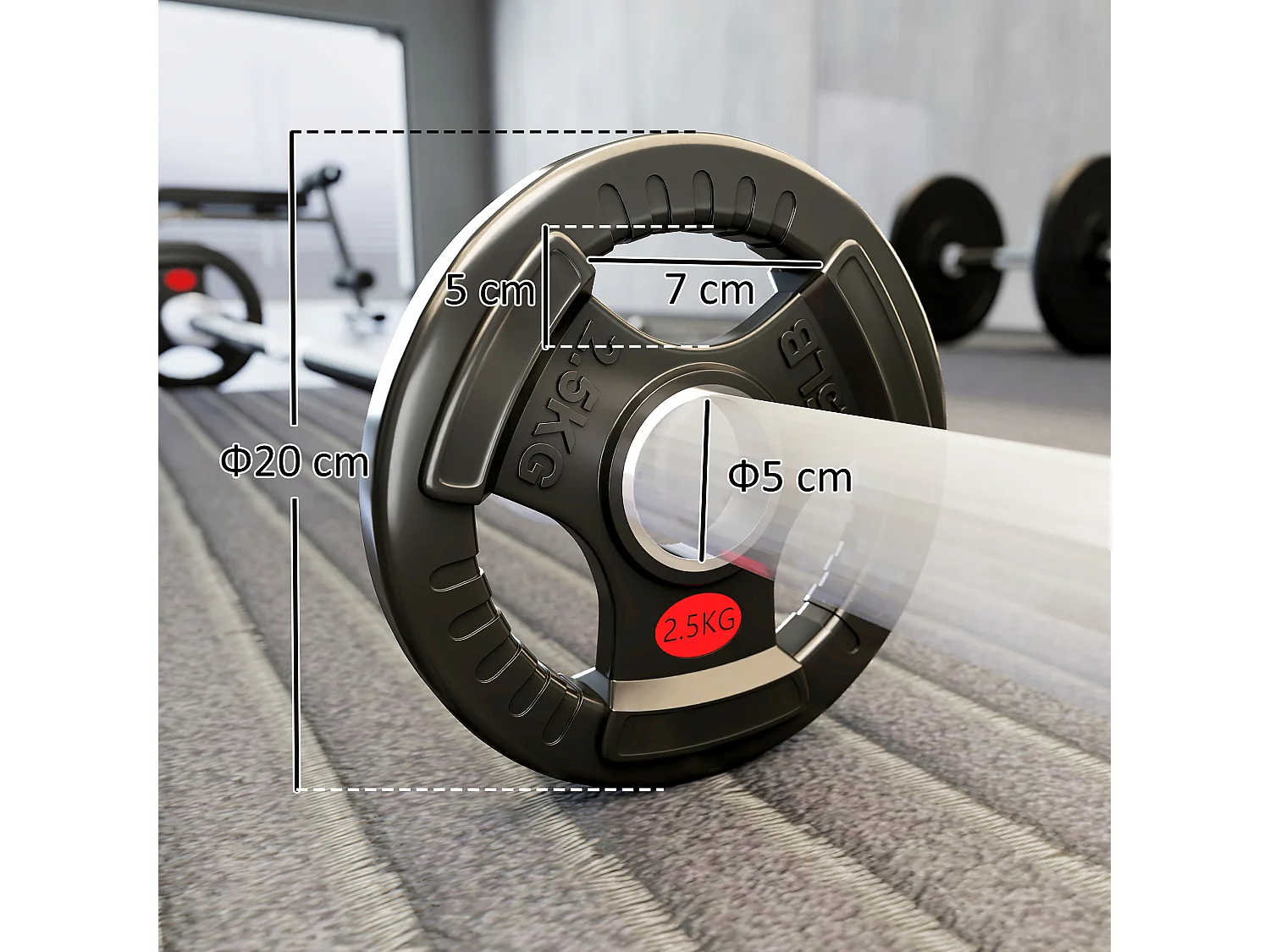 Set di dischi pesi 2x2.5 kg con foro da 5 cm e 3 impugnature