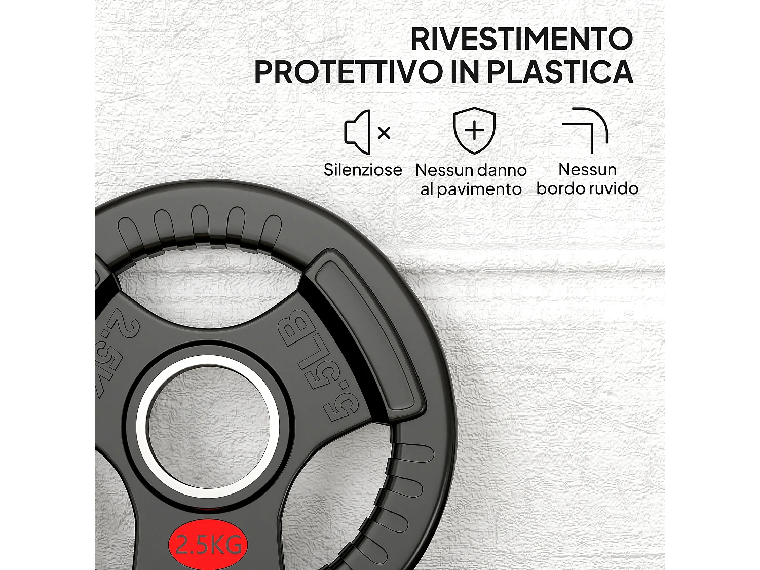 Set di dischi pesi 2x2.5 kg con foro da 5 cm e 3 impugnature