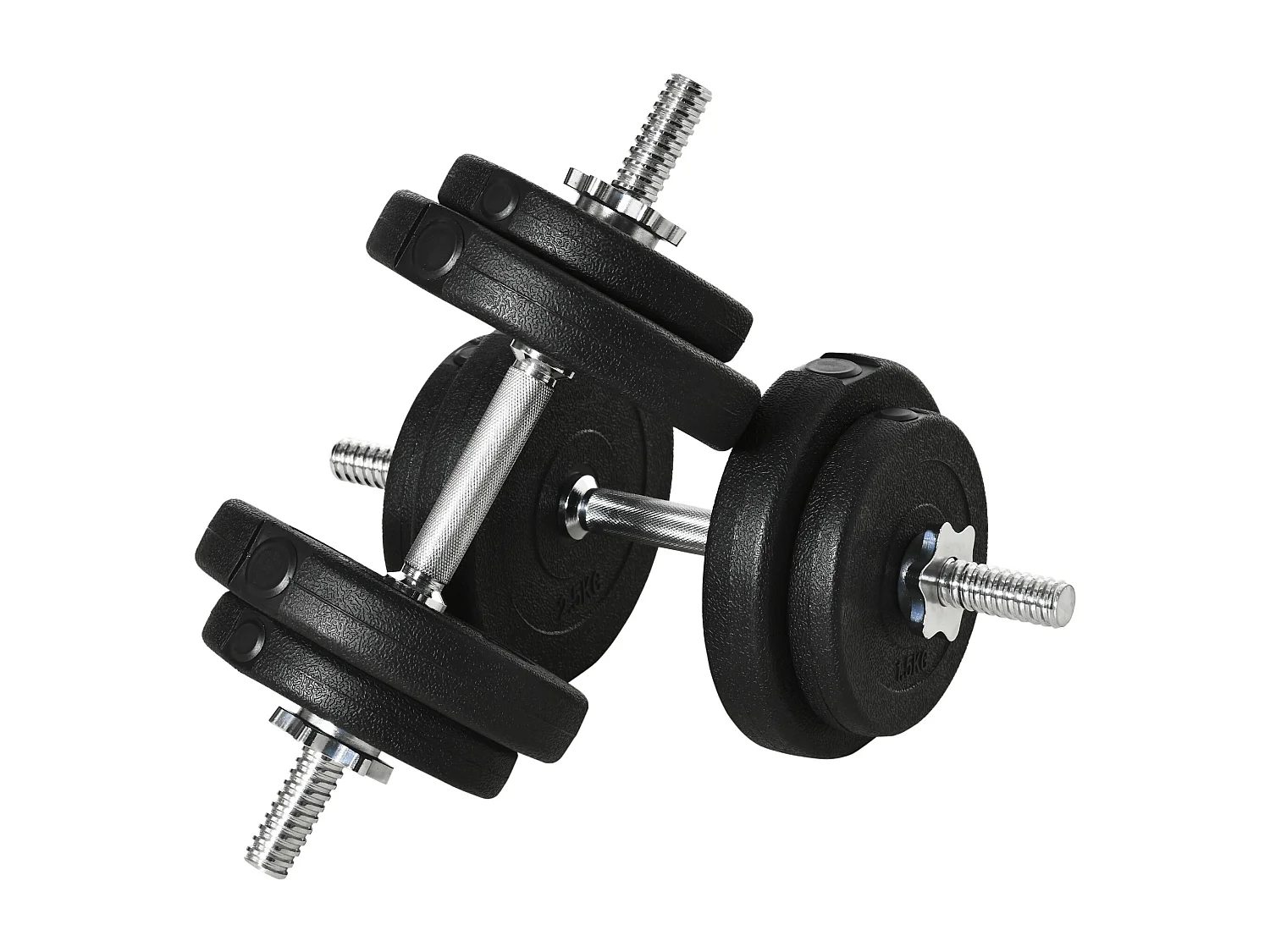 Set 2 manubri pesi da 20kg totali con 8 dischi in acciaio e pp nero