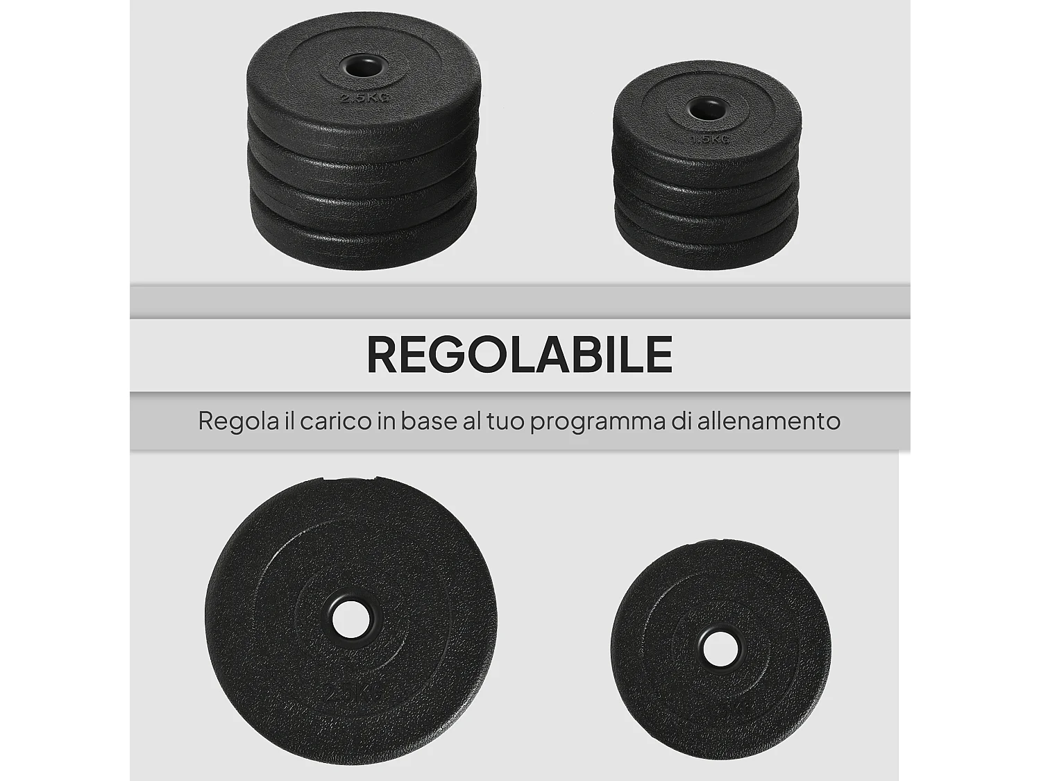 Set 2 manubri pesi da 20kg totali con 8 dischi in acciaio e pp nero