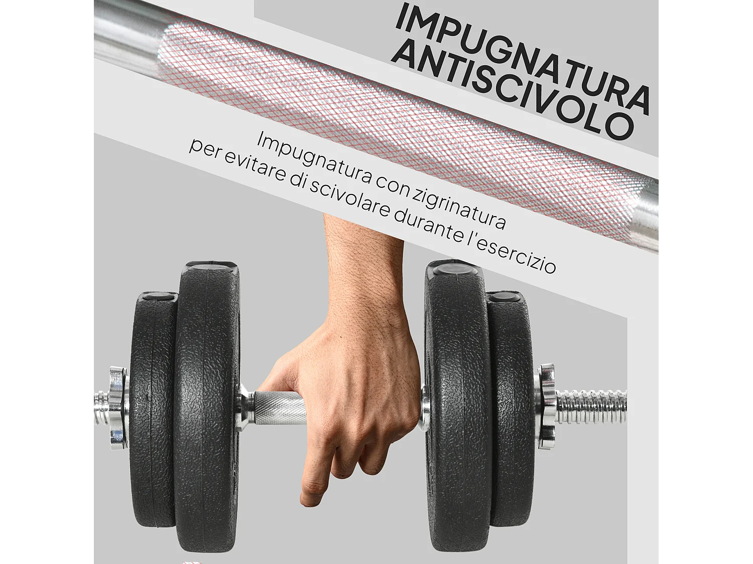 Set 2 manubri pesi da 20kg totali con 8 dischi in acciaio e pp nero