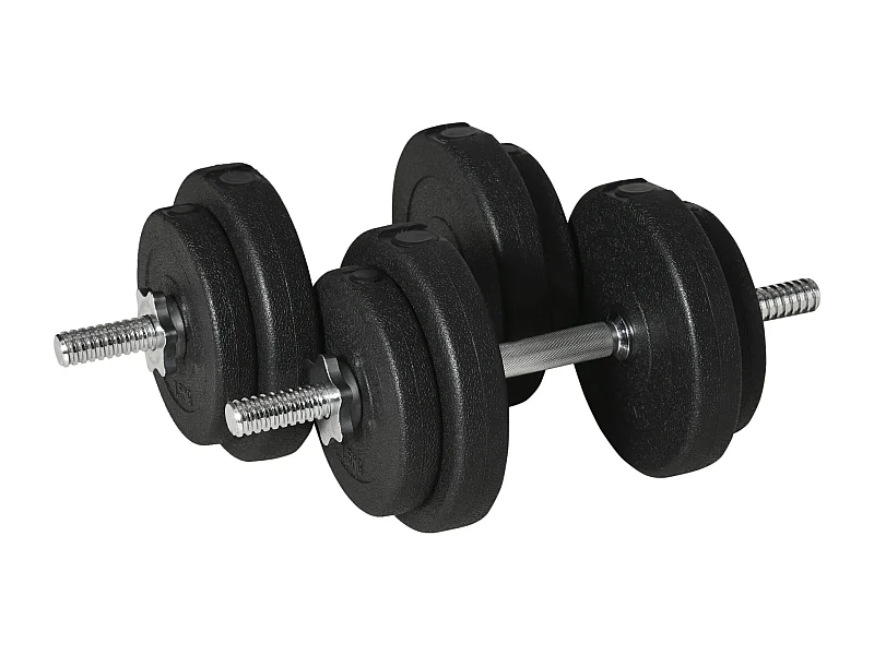 Set 2 manubri pesi da 20kg totali con 8 dischi in acciaio e pp nero