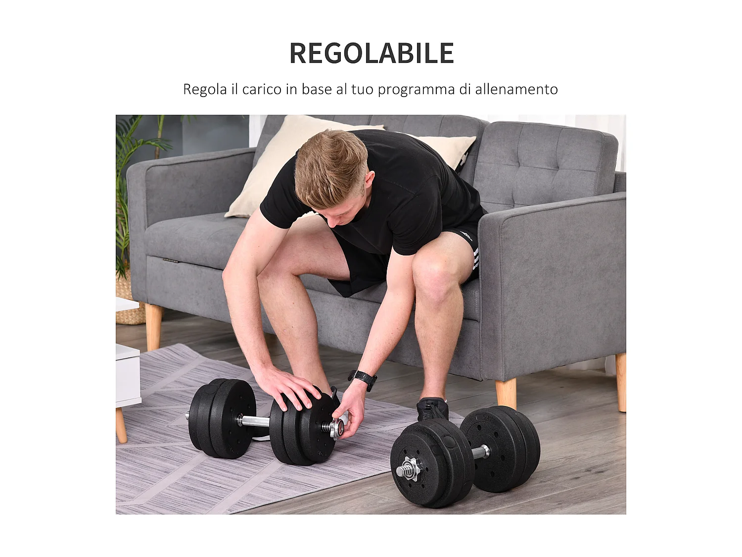 Set 2 Manubri 30kg Totali con 12 Dischi in Acciaio