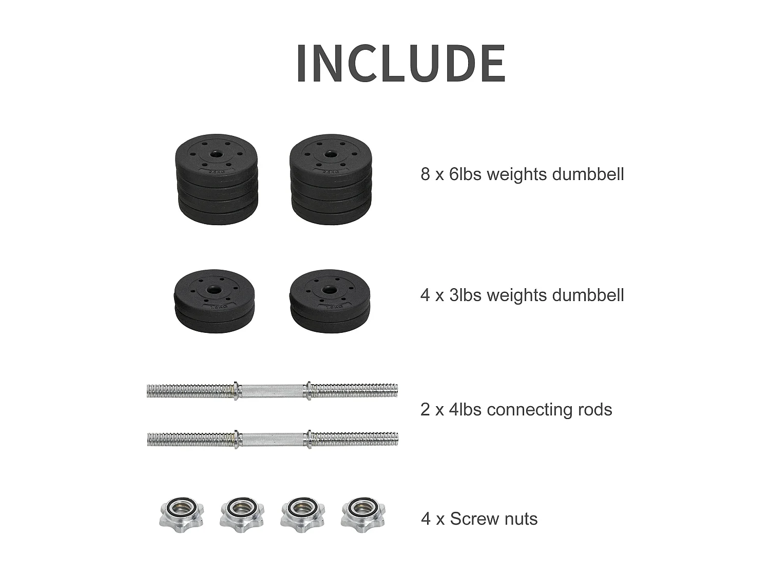 Set 2 Manubri 30kg Totali con 12 Dischi in Acciaio