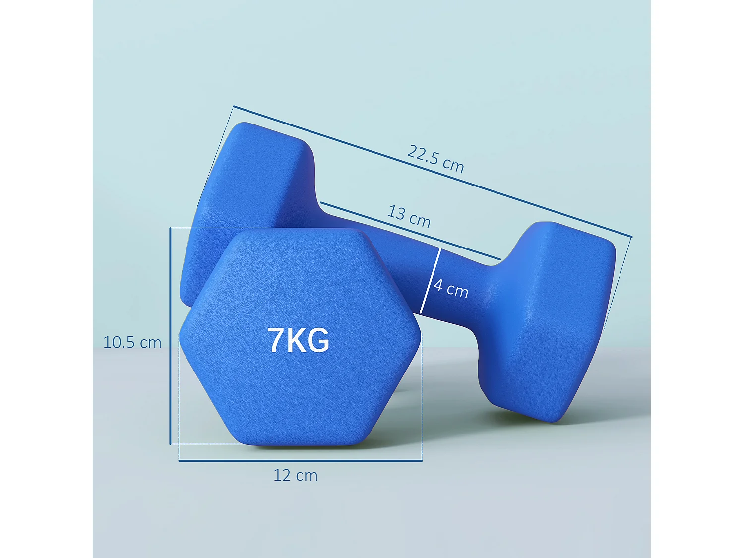 Set 2 manubri esagonali da 2x7kg in metallo e plastica blu