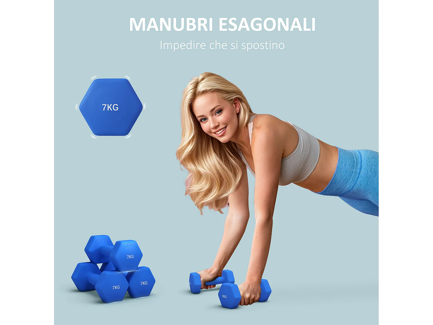Set 2 manubri esagonali da 2x7kg in metallo e plastica blu
