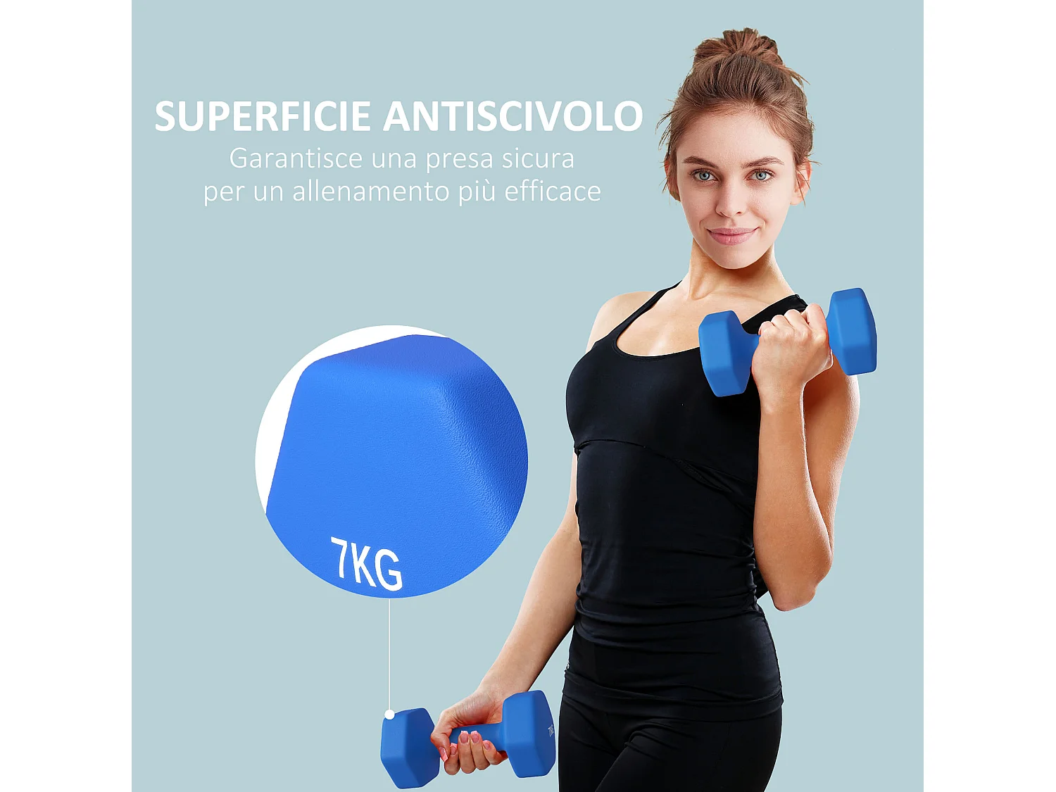 Set 2 manubri esagonali da 2x7kg in metallo e plastica blu