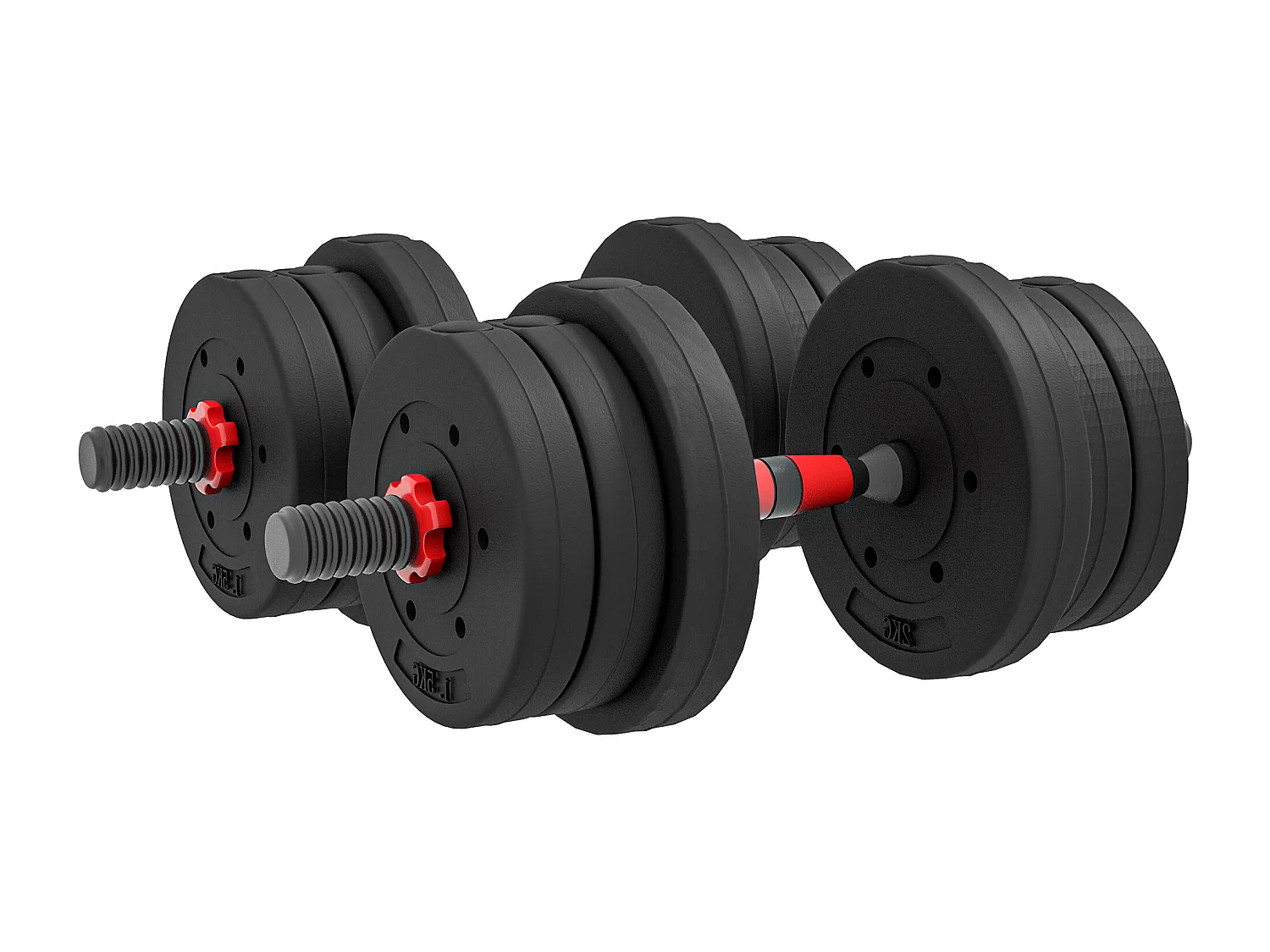 Set 2 manubri con 12 dischi pesi da 20 kg totali e connettore nero