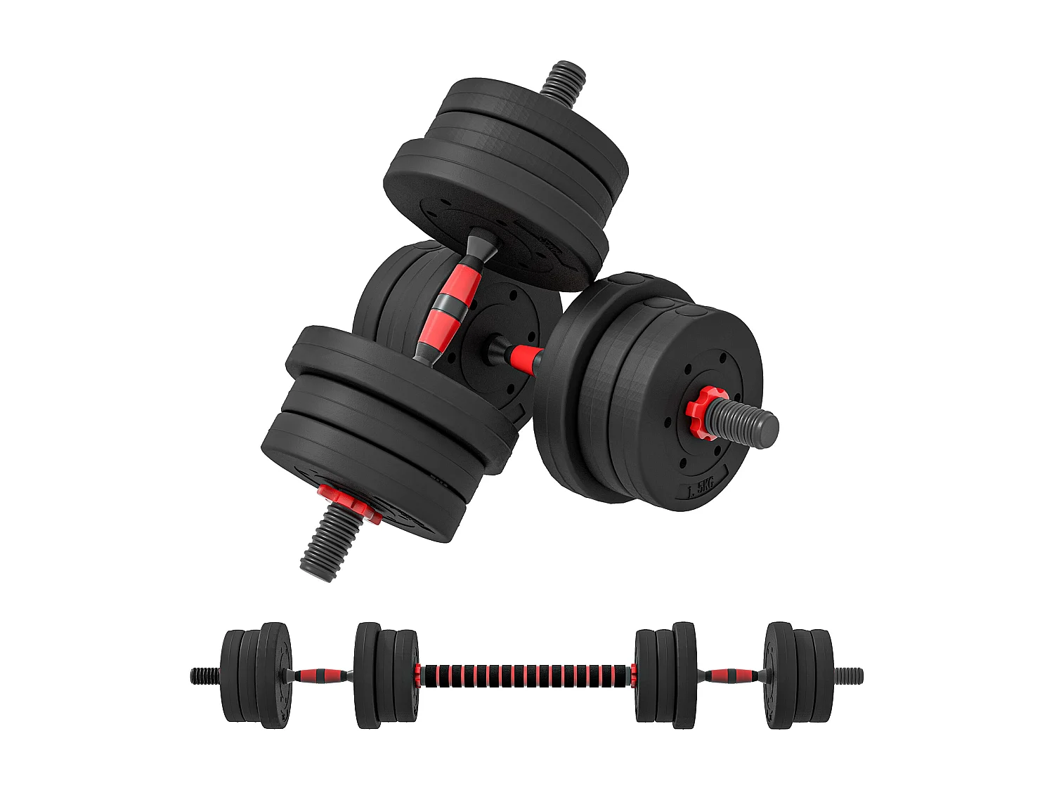 Set 2 manubri con 12 dischi pesi da 20 kg totali e connettore nero