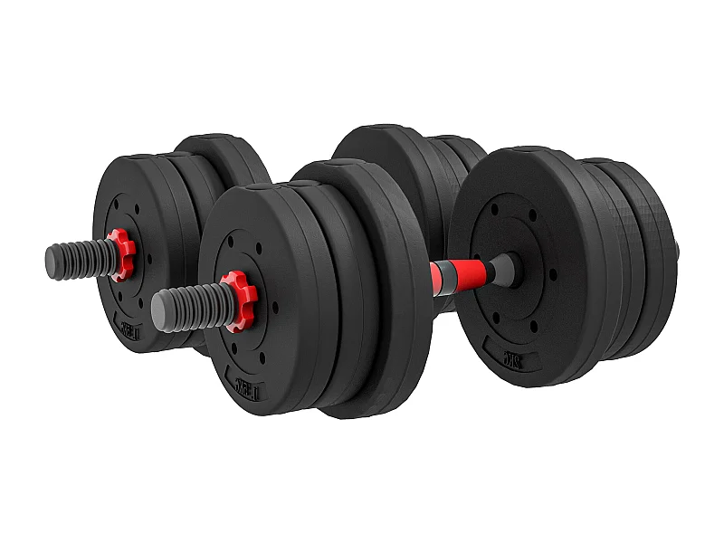 Set 2 manubri con 12 dischi pesi da 20 kg totali e connettore nero