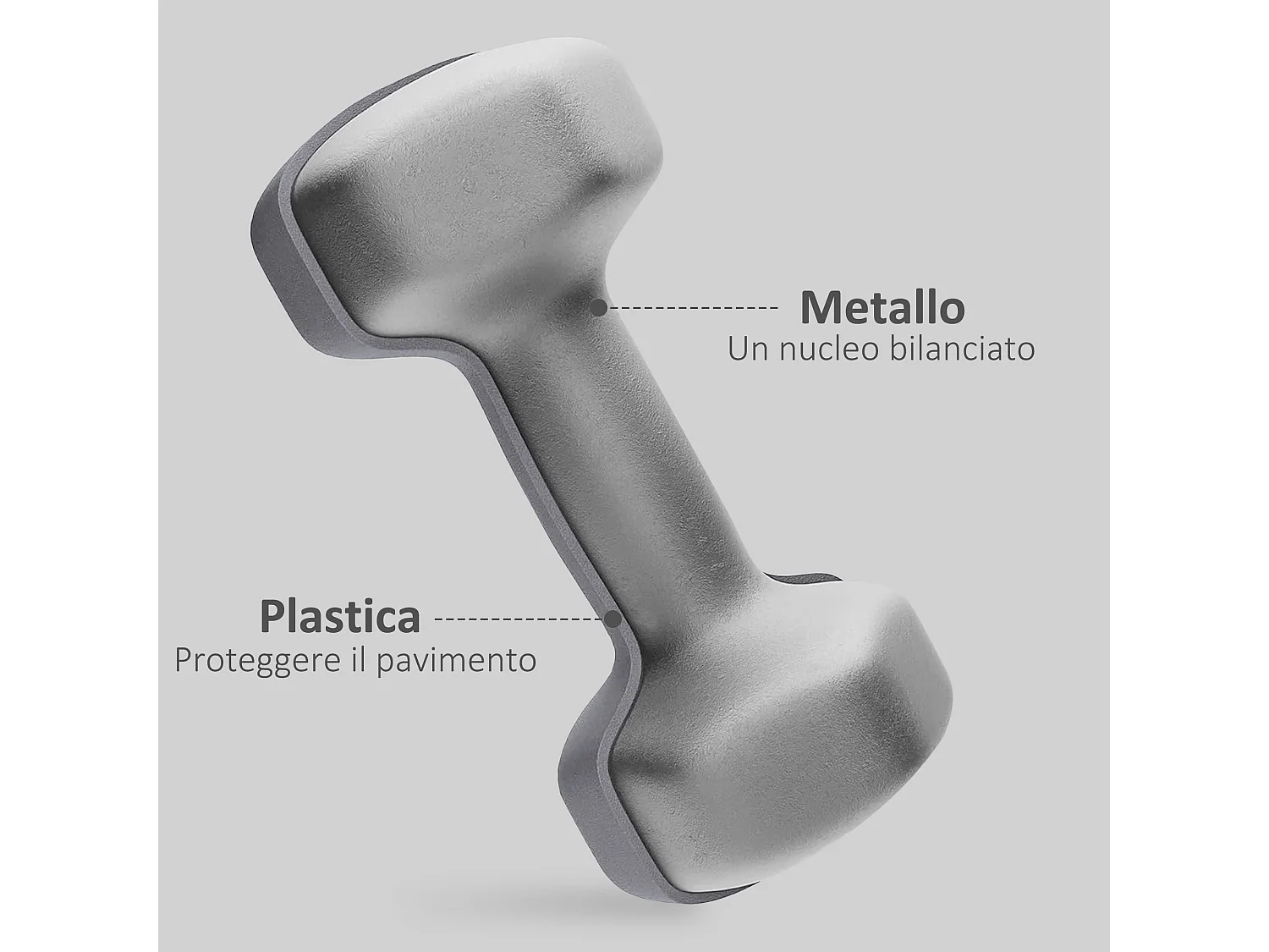 Set 2 manubri esagonali da 9 kg in metallo plastica 25x11x11cm grigio