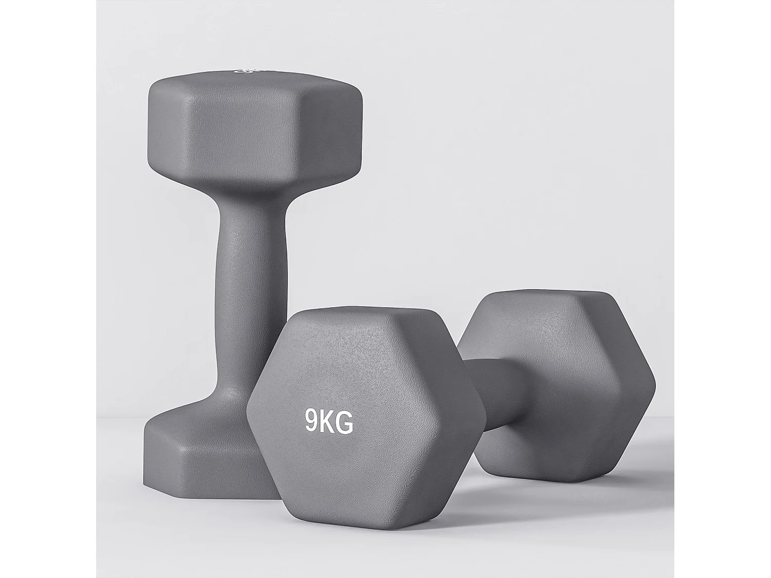 Set 2 manubri esagonali da 9 kg in metallo plastica 25x11x11cm grigio