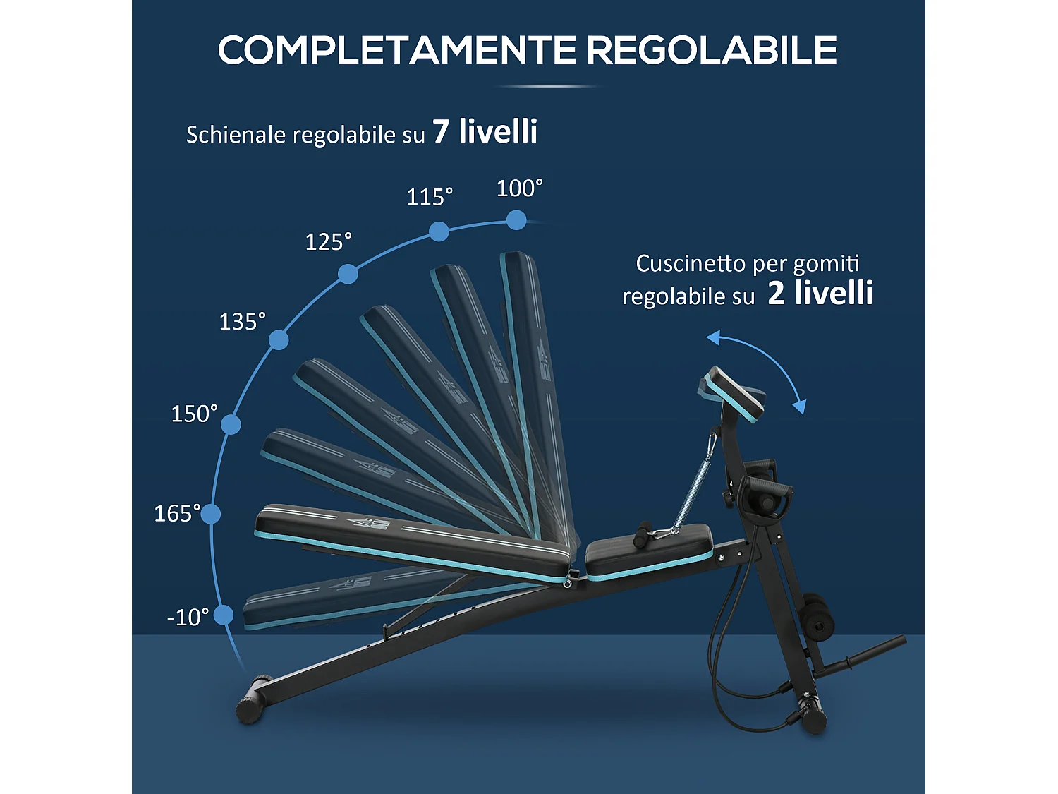 Panca multifunzione con 7 reclinazioni leg extension e cuscinetti blu