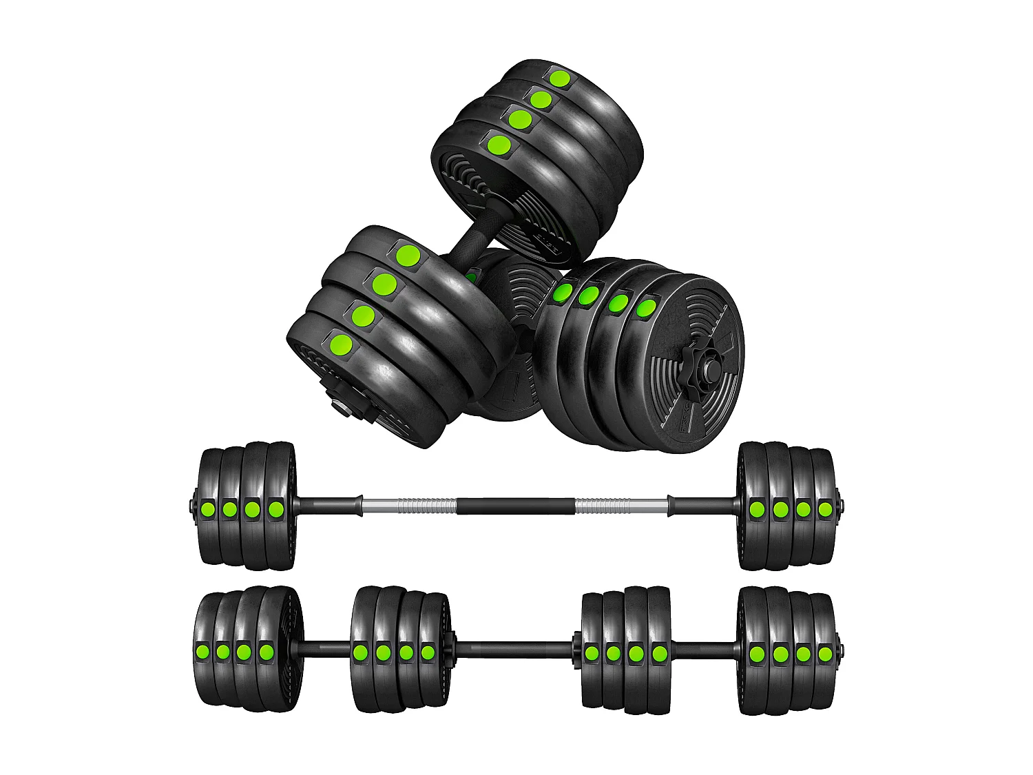 Set 2 in 1 con 2 manubri convertibili in bilanciere da 30kg