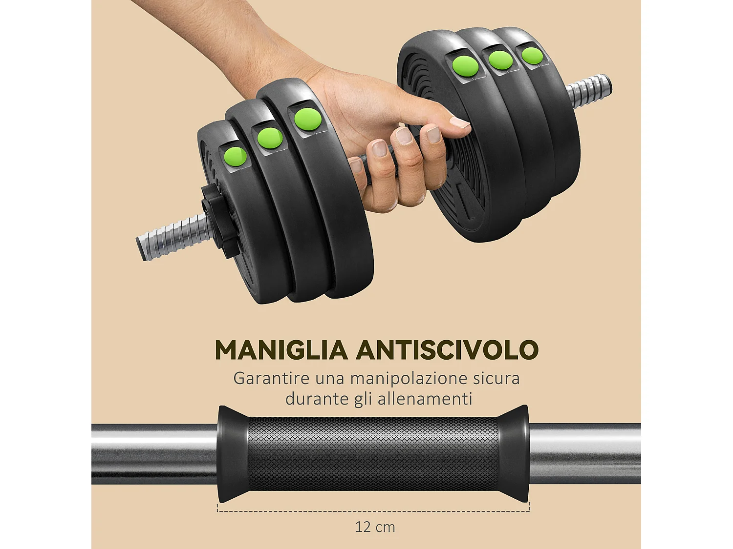 Set 2 in 1 con 2 manubri convertibili in bilanciere da 30kg