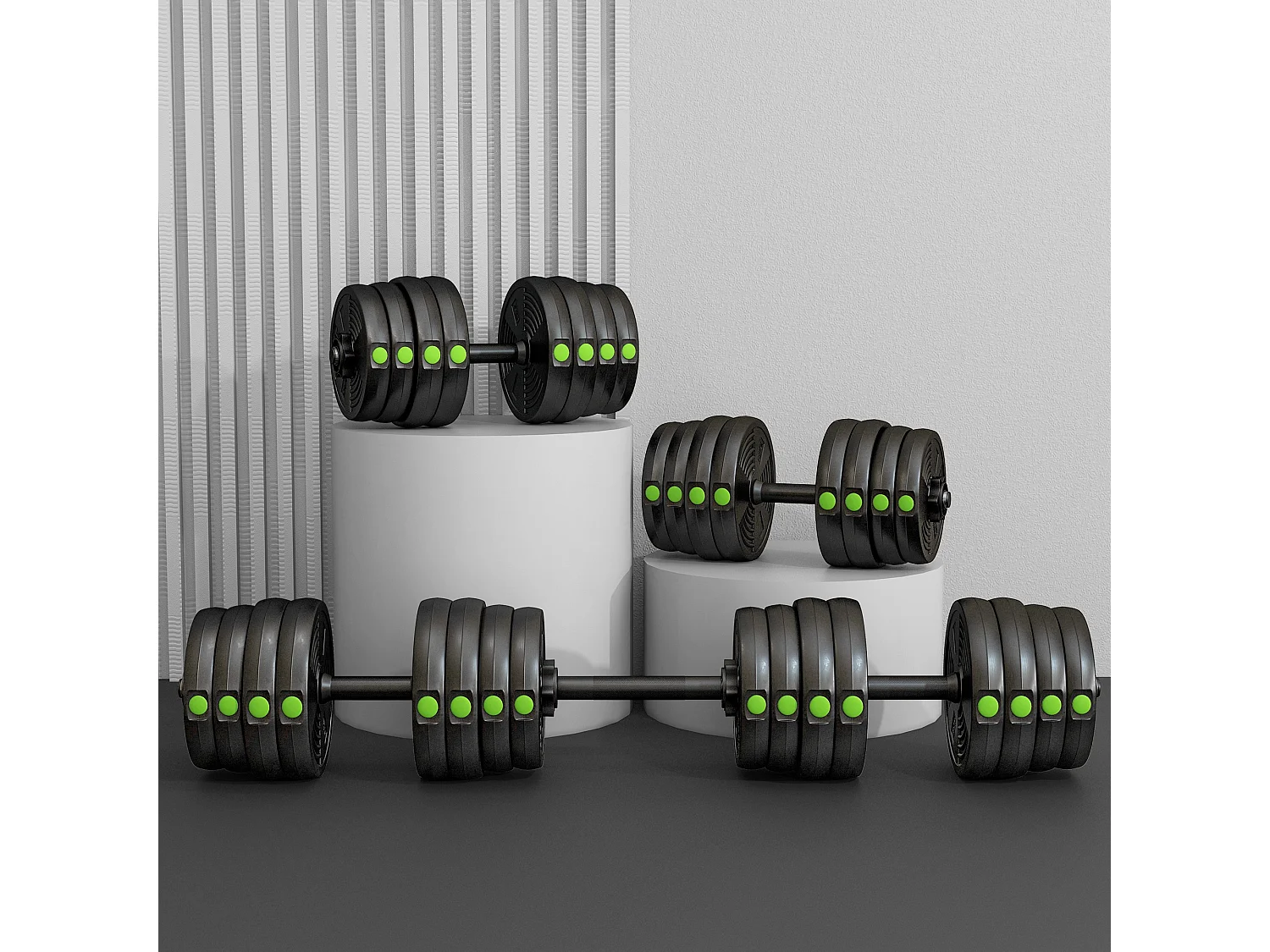 Set 2 in 1 con 2 manubri convertibili in bilanciere da 30kg