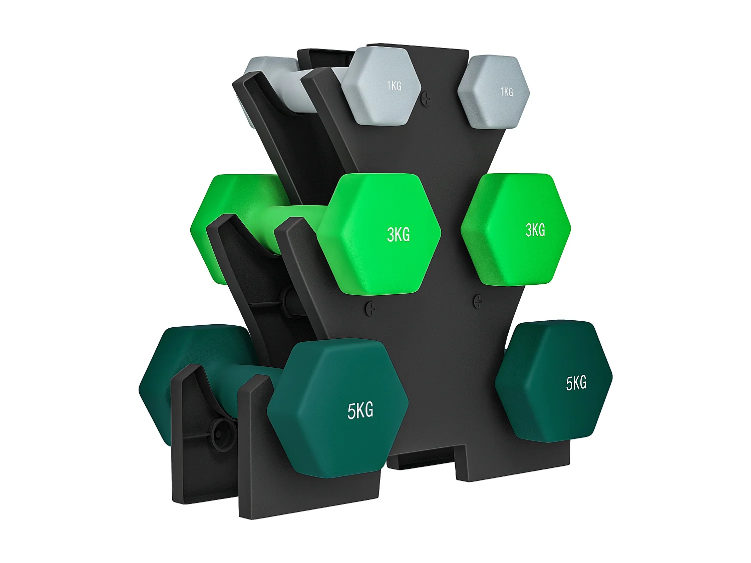 Kit pesi esagonali da 18 kg totali con supporto incluso multicolore