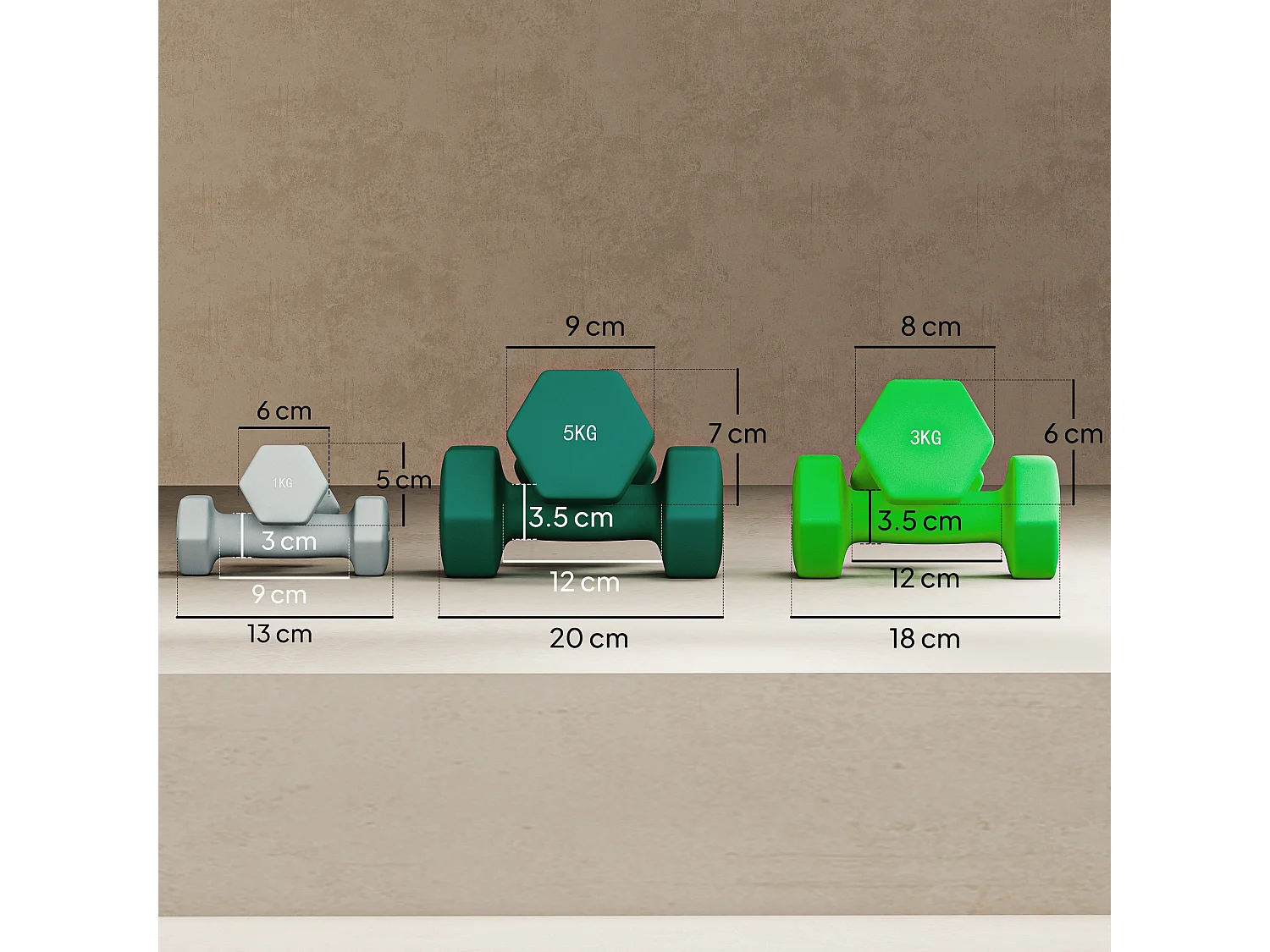 Kit pesi esagonali da 18 kg totali con supporto incluso multicolore